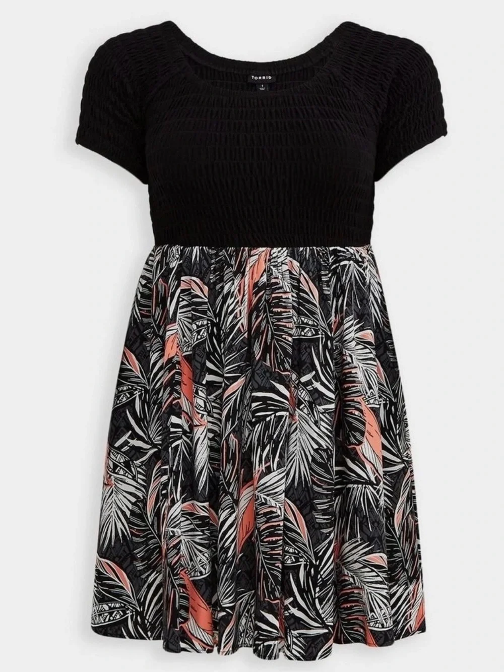A Little Loved- Torrid Mini Smocked Dress Palm Black Coral- Size 0